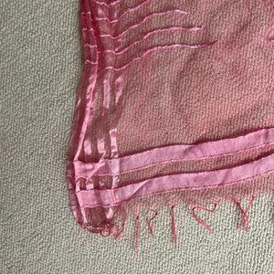 Sheer bubblegum pink Italian silk scarf with fringe
